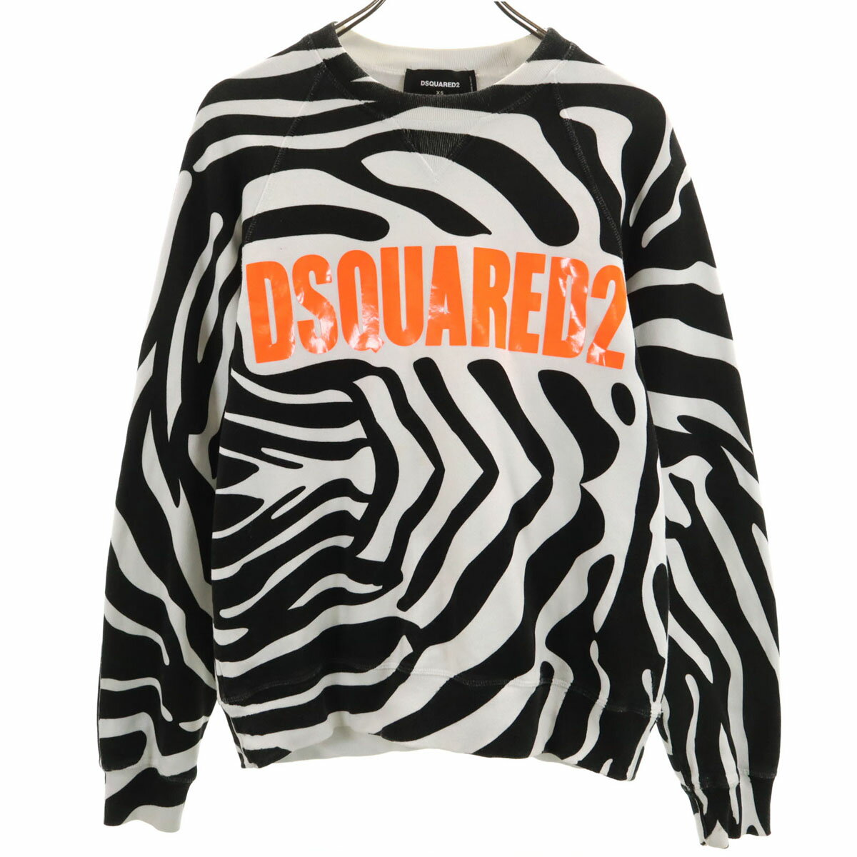古着 DSQUARED2 ディースクエアード イタリア製 ゼブラ柄 長袖 スウェット トレーナー XS ホワイト メンズ 【中古】