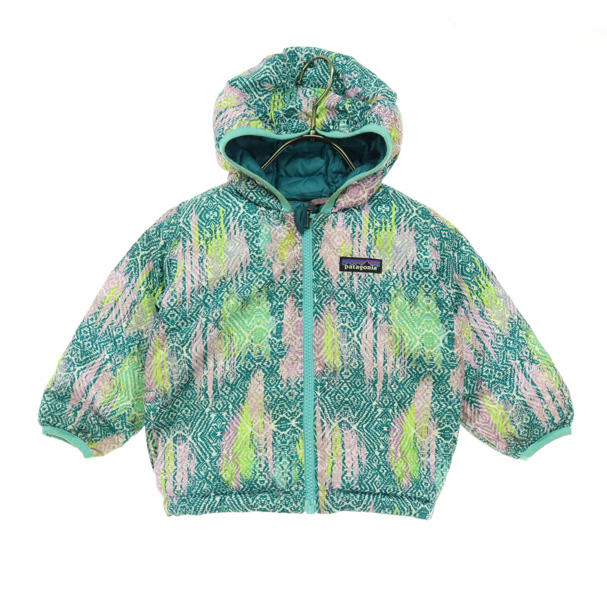 樂天商城 - 古着 patagonia パタゴニア リバーシブル 総柄 ワンポイントロゴ 長袖 ダウンジャケット グリーン系 品番61371 キッズ 【中古】