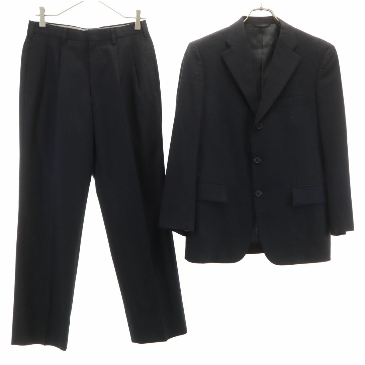 Rakuten - 古着 NEWYORKER ニューヨーカー ストライプ柄 スーツ 上下 セットアップ YA4 ネイビー メンズ 【中古】