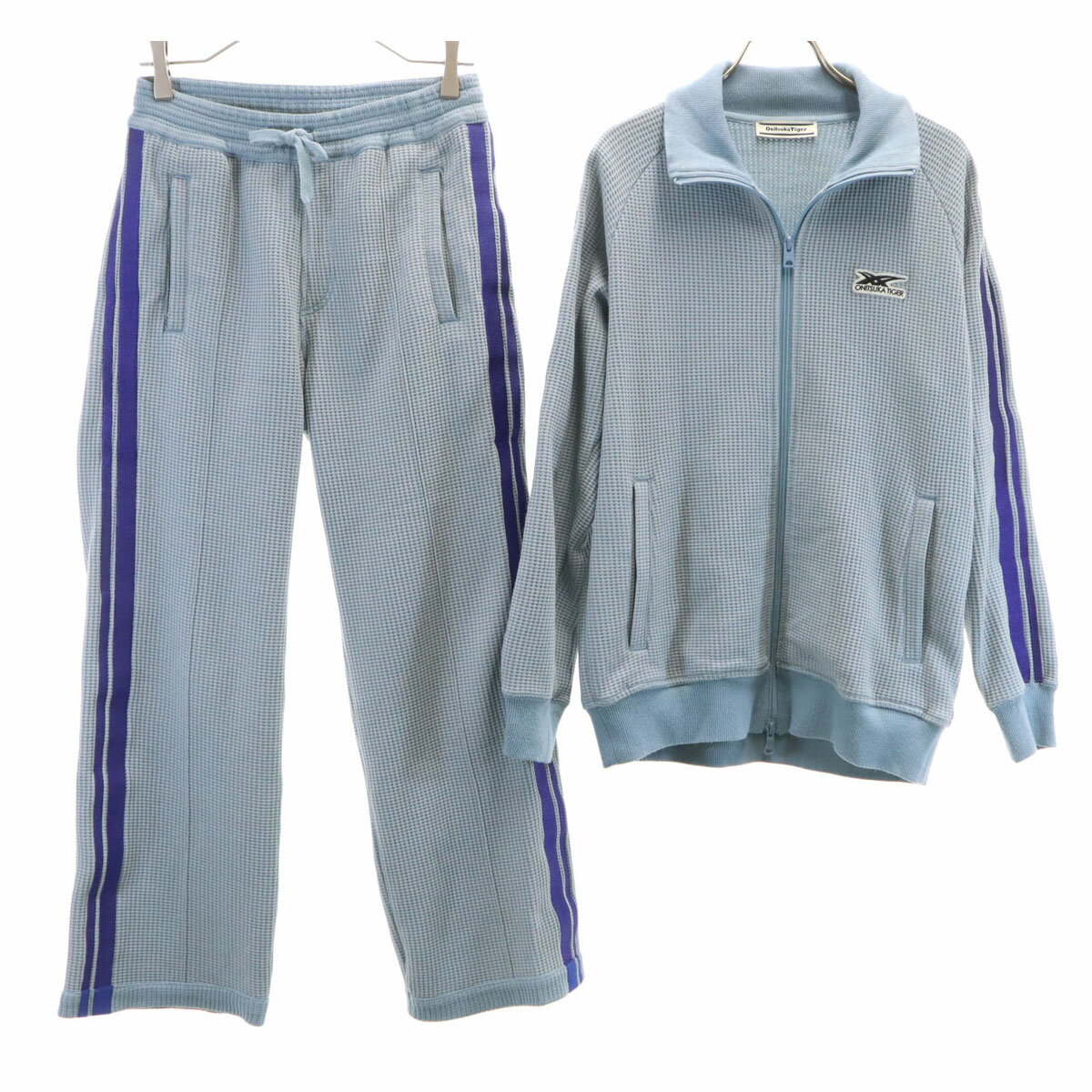 古着 ONITSUKA TIGER オニツカタイガー ワッフル地 トラックジャケット 上下 セットアップ S/XS ブルーグレー ユニセックス メンズ 【中古】