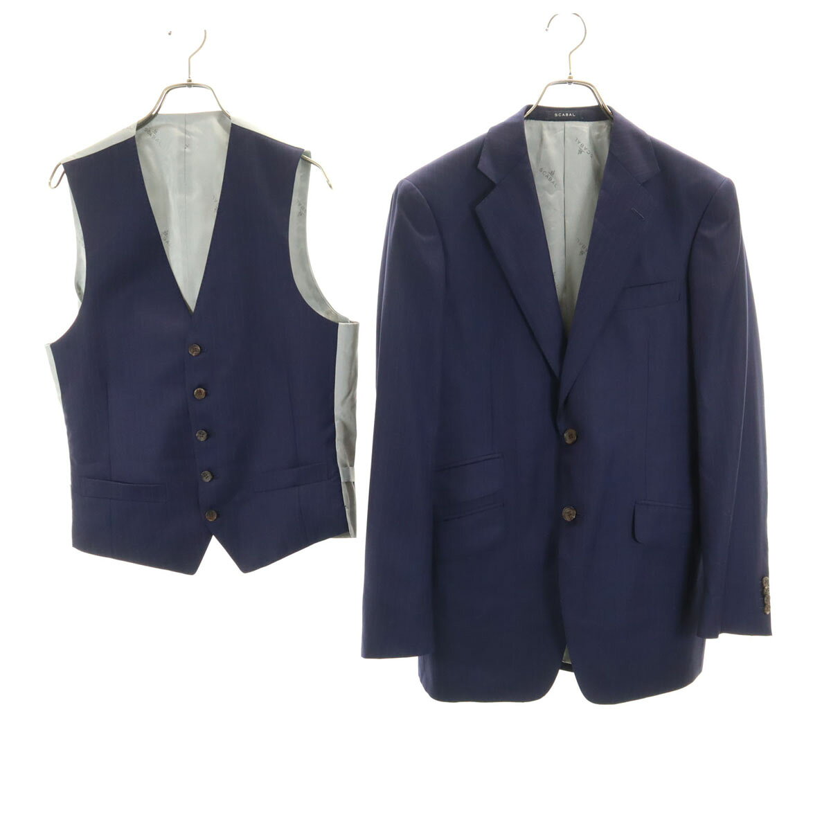 古着 SCABAL スキャバル 日本製 ストライプ柄 テーラードジャケット ネイビー セット 2ピース メンズ 