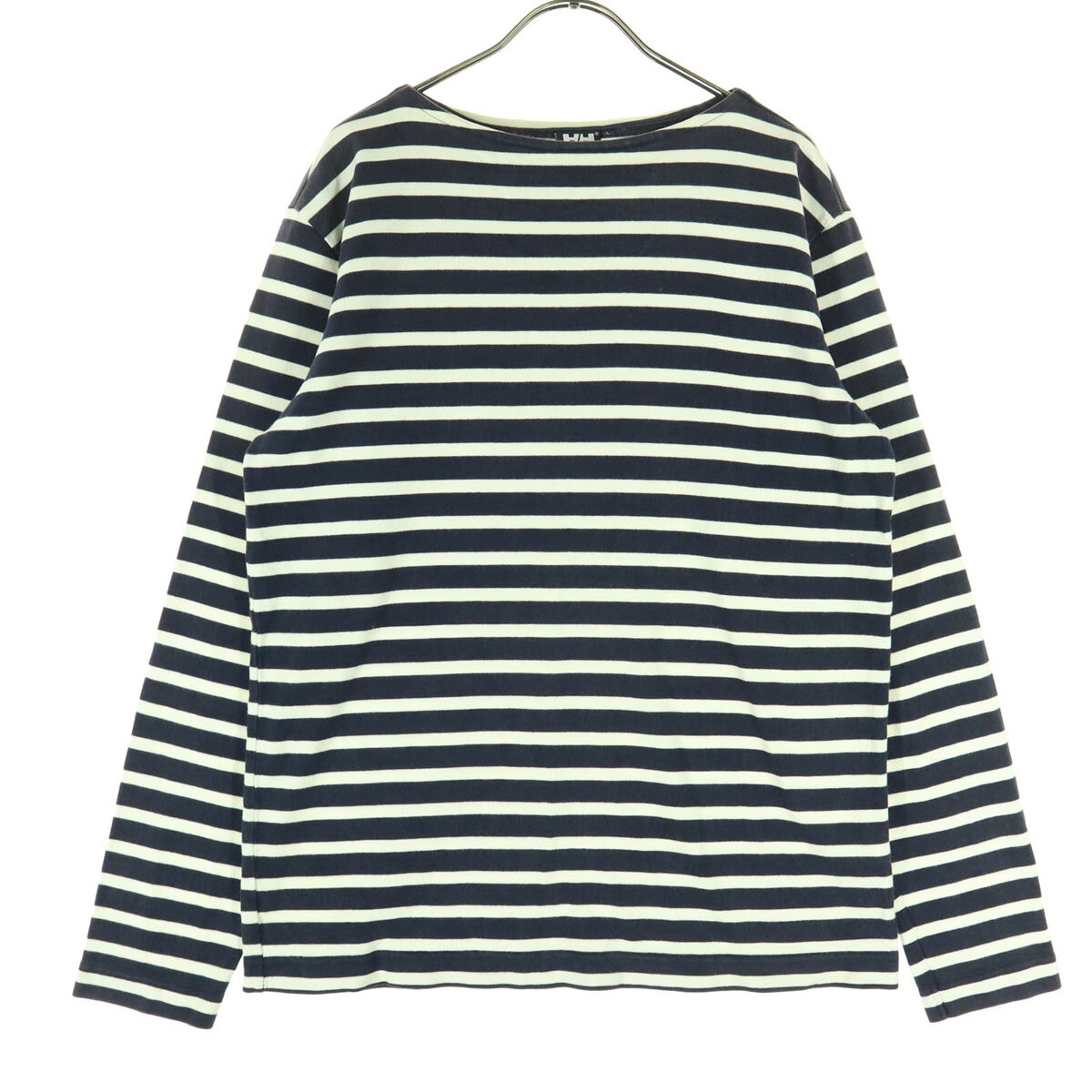 Rakuten - 古着 HELLY HANSEN ヘリーハンセン ボーダー柄 長袖 ボートネック カットソー L ネイビー バスクシャツ メンズ 【中古】
