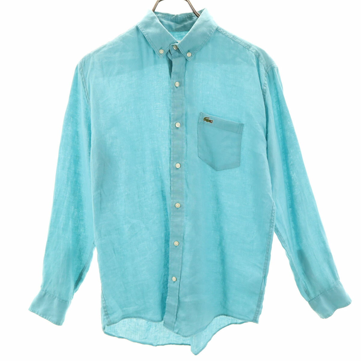 Rakuten - 古着 LACOSTE ラコステ リネン 長袖 ボタンダウンシャツ S/M 水色 メンズ 【中古】