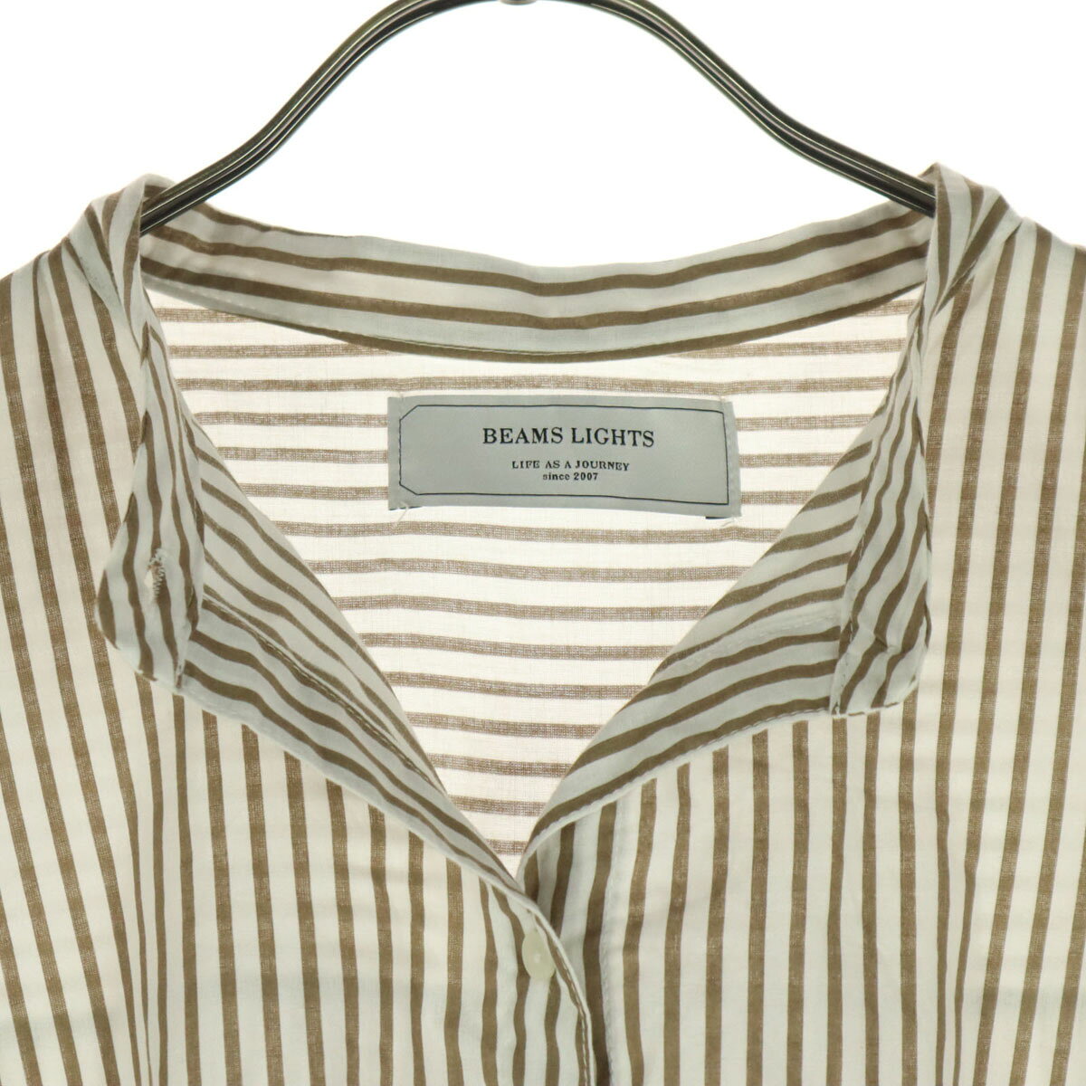 古着、USED専門百貨店BIG2ndの古着 BEAMS ビームス ストライプ柄 長袖 ウエストリボン シャツワンピース M ブラウン系 レディース 【中古】｜アングル3