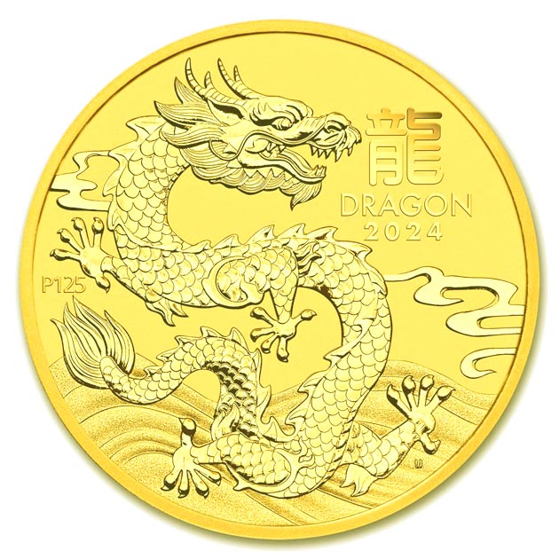 乐天商城 - 干支龍金貨 1/20オンス 2024年製 クリアケース入り 純金 コイン オーストラリアパース造幣局発行 1.55g 24金 金貨 品位：K24 (99.99%) 十二支 干支 ドラゴン 龍 竜 辰年 Dragon 生き物 令和6年 Gold Coin