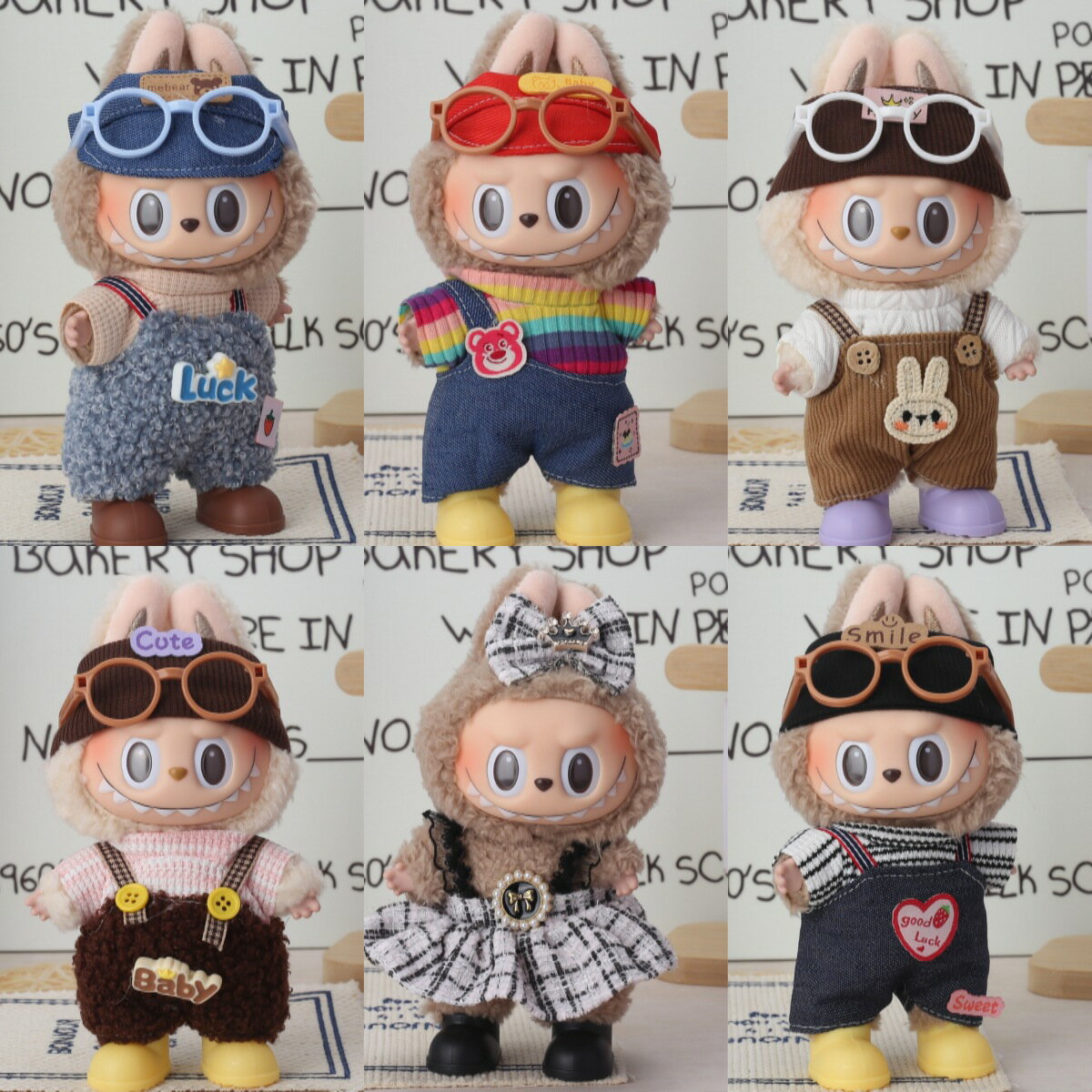 LABUBU 17cm labubu ぬいぐるみ服 韓国アイドル風 着せ替えセット衣装 マカロンカラー ドールウェア ラブブ おしゃれ サロペット セーラー服 推し活コーデ ぬい服 小さい サマーウェア パステル ニット カーディガン 座り用 動物ぬい 着替え パーティー衣装 クリスマス