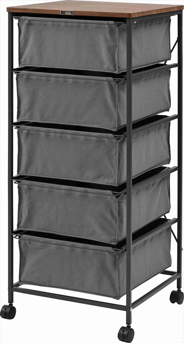 チェスト5段 グレー MIP-575GY 布 キャンバス キャスター付き 収納 衣類収納 ワゴン チェストワゴン ファブリックチェスト たんす ランドリーチェスト ランドリーラック 引き出し天板付き