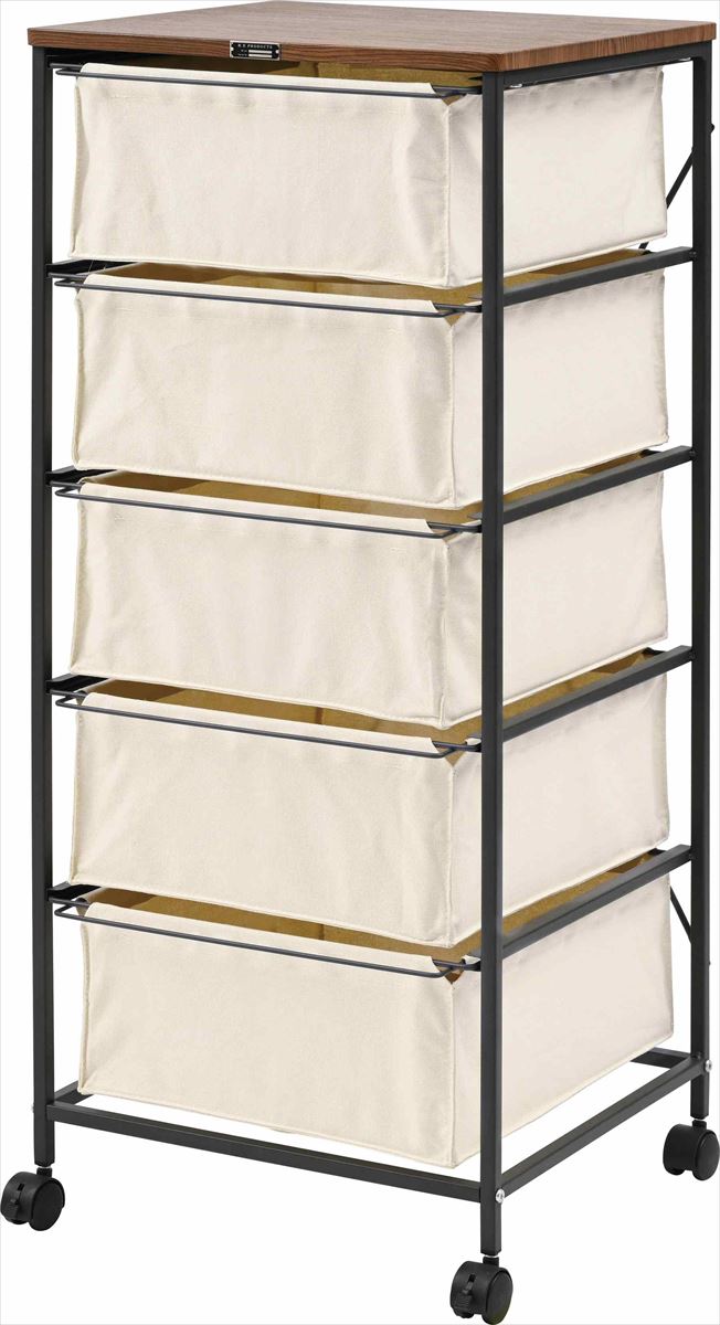 チェスト5段 アイボリー MIP-575IV 布 キャンバス キャスター付き 収納 衣類収納 ワゴン チェストワゴン ファブリックチェスト たんす ランドリーチェスト ランドリーラック 引き出し天板付き