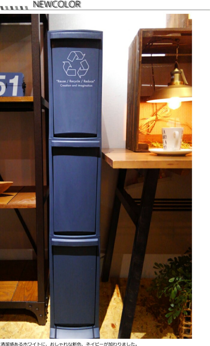 ※あす楽！ダストボックス 3D 3段 ゴミ箱 ごみ箱 分別 縦型 薄型 ふた付き スリム すき間 省スペース フラップ式 オープンペダル 30リットル リサイクル キッチン シンプル LFS-933WH ホワイト ネイビー