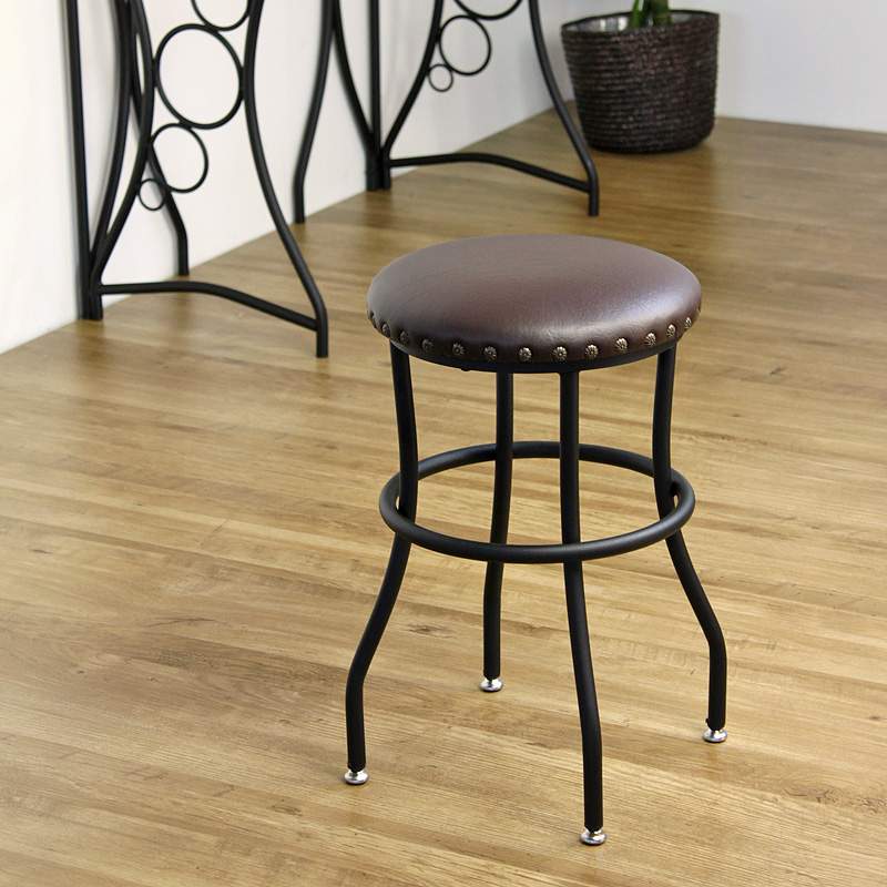アンティークデザインチェア　ANJE（アンジェ） IWNK-92　ヴィンテージ　レトロ　アンティークスツール スツール イス 椅子 背もたれなし 北欧 革 レザー レトロ ヴィンテージ 金属製 アイアン 鋲 おしゃれ 腰掛け レザー ブラック ブラウンのサムネイル