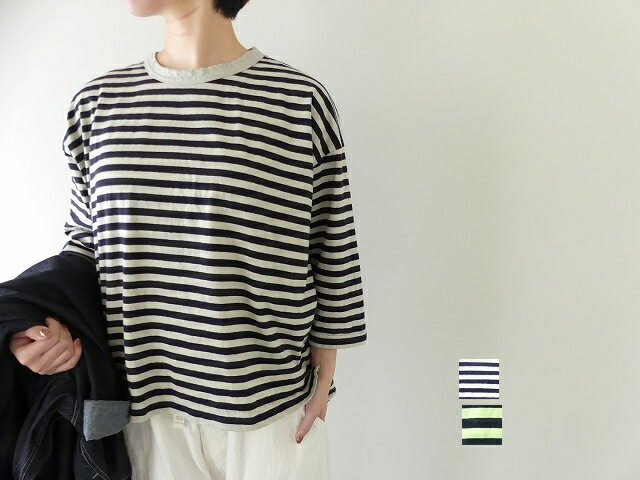樂天商城 - prit(プリット) リサイクルムラ糸天竺ボーダー7分袖ワイドTシャツ(91573)