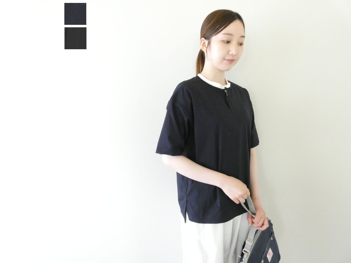 Rakuten - RINEN(リネン) ストレッチナイロン半袖ヘンリーネックシャツ(39615)