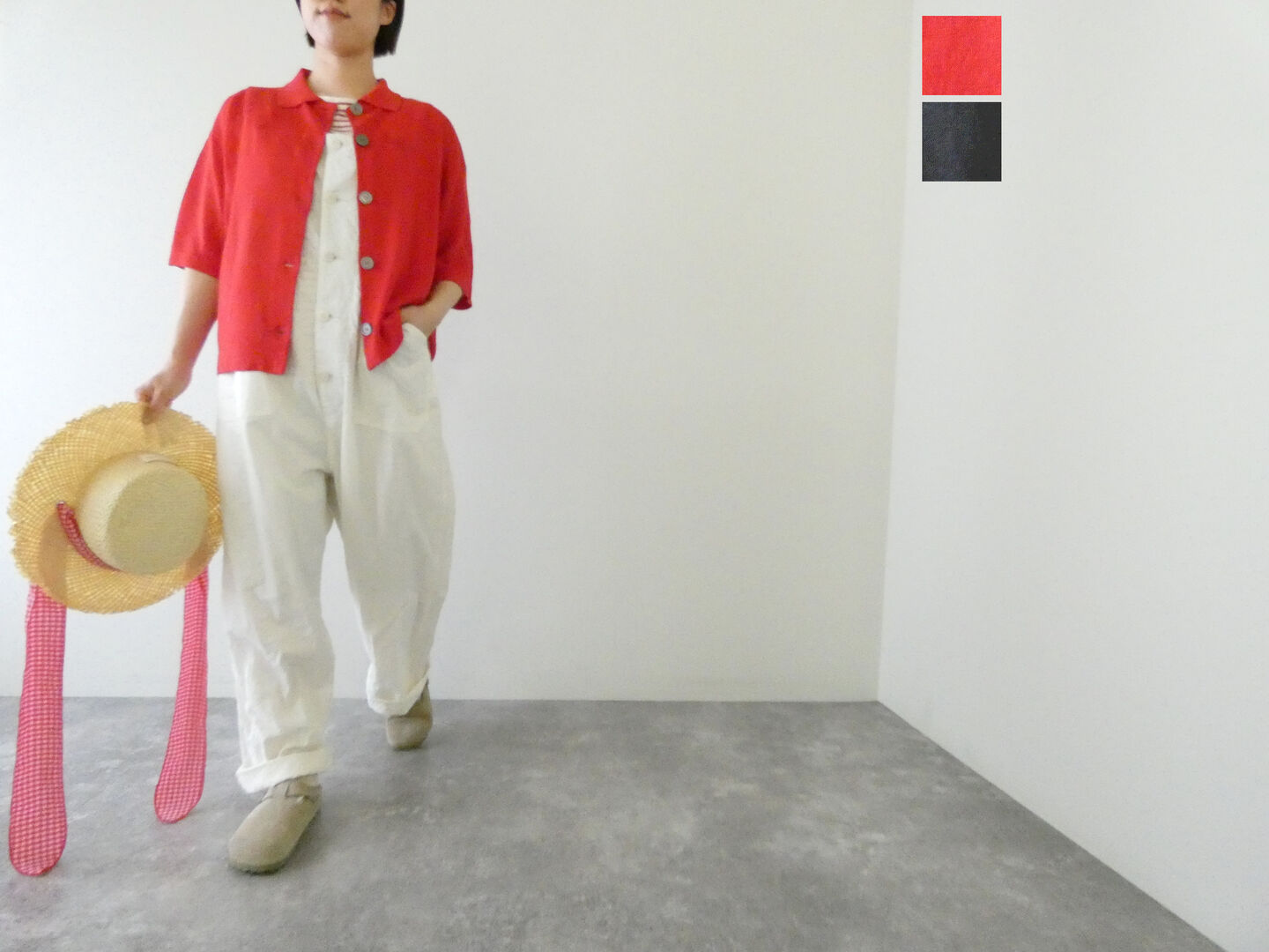 Rakuten - mao made(マオメイド) UV加工リネンポロ衿ハーフスリーブカーディガン(621106)
