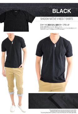 Tシャツ 半袖 Vネック メンズ Men's ティーシャツ ネイティブ シャドー 柄 TEE ネイビー ホワイト ブラック おしゃれ きれいめ スタイリッシュ