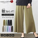 皺知らず 日本製 レディース ワイドパンツ きれいめ S/M/L/LL/3L 大きいサイズ フォーマル ガウチョパンツ 上品 オフィス ウエストゴム セミフォーマル カジュアル jf nli 7130397 フレアパンツ アクアスーティングジャージ