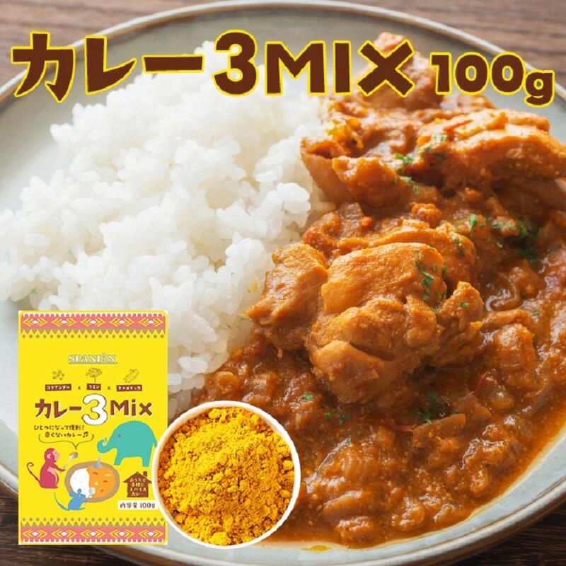 【1000円ポッキリ】辛味なし 子供向け スパイスカレー 約50皿分!! カレー スパイス 3MIX 100g 【メール便】チャック袋入｜手作り 初心者 ターメリック クミン コリアンダー カレーパウダー カレー粉 カレースパイス ギフト ポイント消化