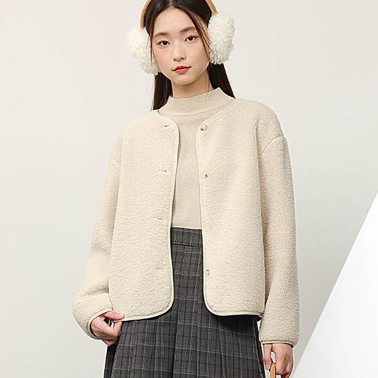 Rakuten - レディース ジャケット フリース 長袖 ラウンドネック 前開き ボタン ミディアム丈 かわいい 大人可愛い きれいめ シンプル 上品 おしゃれ かっこいい カジュアル こなれ感 個性的 主役級 存在感 抜け感 秋 冬 ベーシック ベージュ ブラウン S M L XL送料無料