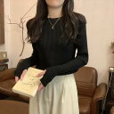レディース セーター 長袖 萌袖 襟なし ラウンドネック タイト スリム スマート 伸縮性 かわいい 大人可愛い きれいめ シンプル カジュアル 上品 エレガン...