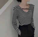 レディース ロンT かわいい 大人可愛い きれいめ シンプル カジュアル 上品 おしゃれ かっこいい こなれ感 ラフ 個性的 とろみ感 キュート ボーダー 春 夏 秋 冬 白黒ボーダー グリーンボーダー 白黒Vネック 薄ピンク 濃ピンク S M L XL 2XL 送料無料|詳細画像
