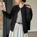レディース カーディガン クルーネック きれいめ 長袖 ジャケット ドロップショルダー クルーネック ラウンドネック 襟なし 無地 大人可愛い ガーリー モード系 カジュアル クール モダン シンプル 定番 韓国 主役級 ボタン 黒 白 グレー フリーサイズ 送料無料