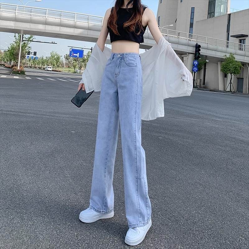 Rakuten - レディース デニムパンツ ストレート フルレングス きれいめ 大人可愛い ボーイッシュ アクティブ こなれ感 ガーリー エレガント 主役級 存在感 キュート 定番 韓国 ライトブルー　ヴィンテージブルー XS S M L XL 2XL　送料無料