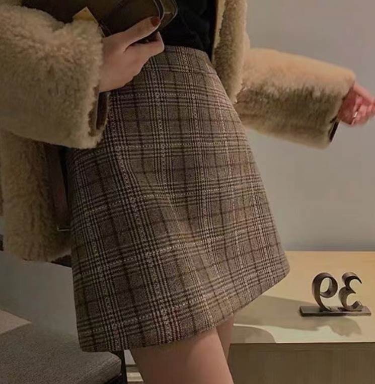 樂天商城 - レディース ボトムス ショート フェミニン ヴィンテージ 体型カバー 美脚効果 ハイウエスト アメカジ バイカラー 配色 伸縮性 ウール 秋 冬 送料無料