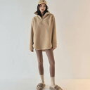 レディース ルームウェア プルオーバー フリース ハーフジッパー オーバーサイズ 長袖 スタンドカラー もこもこ シンプル カジュアル おしゃれ かっこいい ラフ マニッシュ 無地 送料無料|詳細画像