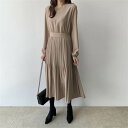 レディース ワンピース ミモレ丈 長袖 ラウンドネック ウエストマーク 大人可愛い きれいめ シンプル 上品 おしゃれ カジュアル こなれ感 個性的 主役級 存在感 春 秋 ナチュラル キュート 定番 韓国 カーキ グレー 黒 ベージュ M L XL 2XL 送料無料