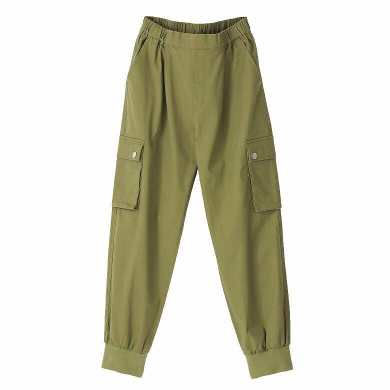 レディース パンツ ストレッチパンツ ウエストゴム ポケット 大人可愛い きれいめ シンプル 上品 おしゃれ かっこいい カジュアル こなれ感 オールシーズン ベーシック ナチュラル キュート 定番 無地 黒 カーキ グリーン M-L 2XL-3XL ゆったり 送料無料 sparkjoy-10001432 SPARKJOY レディースファッション サンプル画像3