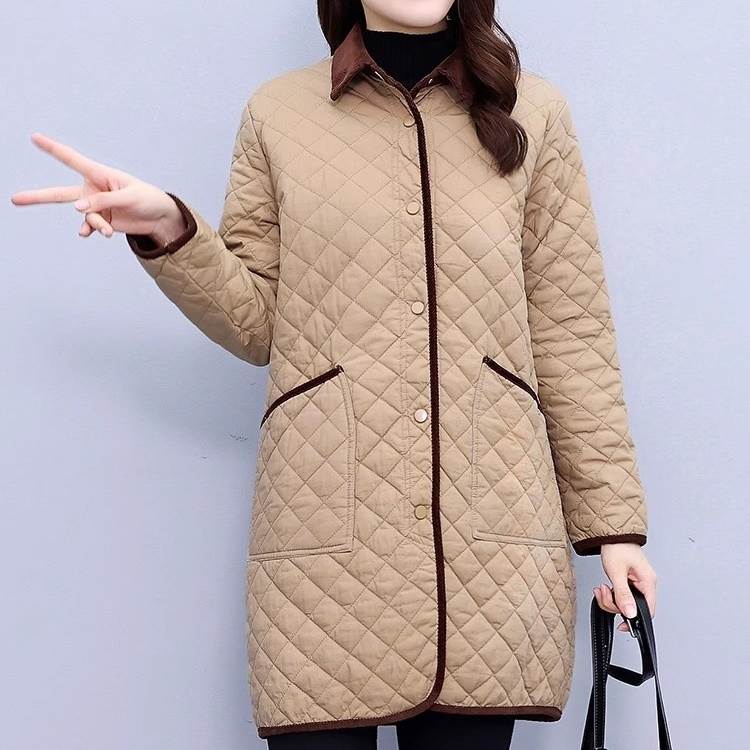 乐天商城 - レディース コート 上着 膝上 長袖 襟付き スリム ストレート ポケット 前開き ボタン 大人可愛い きれいめ シンプル 上品 おしゃれ こなれ感 個性的 無地 秋 冬 主役級 防寒 存在感 都会的 クール 定番 韓国 ベージュ ブラウン L XL 2XL 3XL 4XL 5XL 送料無料