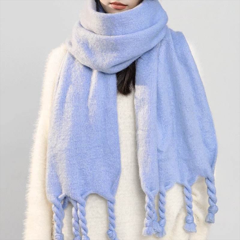 Rakuten - レディース マフラー ウール ロング丈 伸縮性 厚手 かわいい 人可愛い きれいめ シンプル カジュアル 上品 おしゃれ レトロ 大人女子 ラフ ラブリー キュート ガーリー モード系 ライトブルー ベビーブルー ホワイト ブルー ピンク ブラック グレー グリーン 送料無料