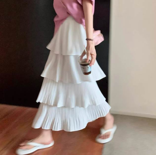 乐天商城 - スカート レディース フレアスカート シフォン 春夏 無地 ロング丈 体型カバー ウエストゴム ゆったり きれいめ カジュアル ナチュラル エスニック ガーリー 旅行 リゾート お出かけ 20代 30代 40代 50代 黒 白 S M L 送料無料 大人
