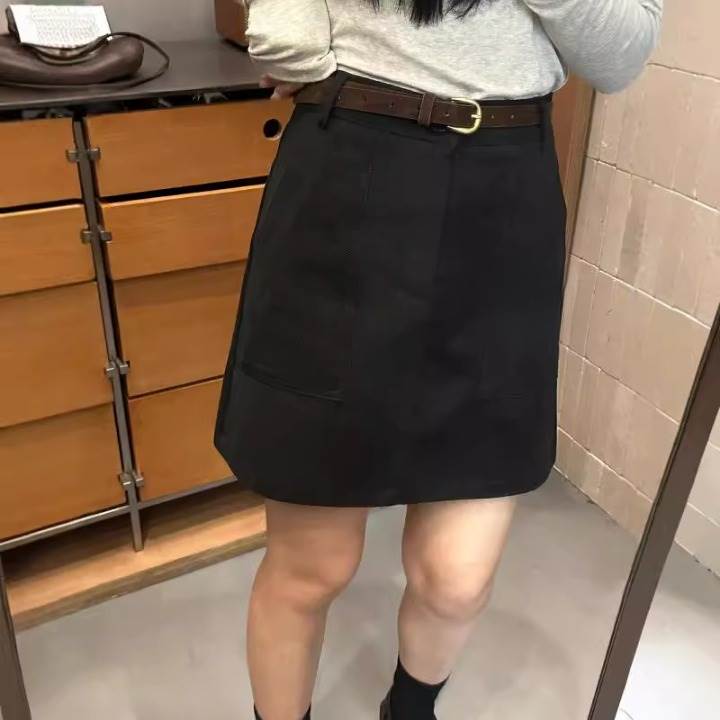 乐天商城 - ボトムス スカート ミニスカート Aライン ハイウエスト ベルト付き ポケット ミニ丈 かわいい 大人可愛い きれいめ シンプル 上品 おしゃれ かっこいい カジュアル こなれ感 個性的 主役級 存在感 抜け感 オールシーズン ベーシック ナチュラル キュート 清楚 無地