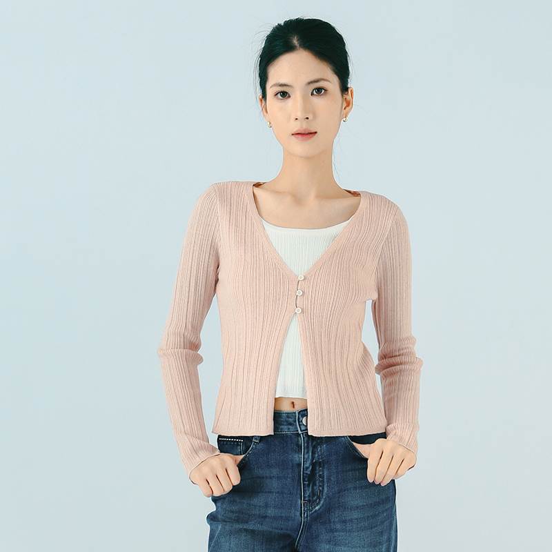 Nylon, Rayon, Polyester - ツーピース セット レディース ニット カーディガン 長袖 ラウンドネック タイト スリム 細身 ストレート かわいい 大人可愛い きれいめ シンプル 上品 おしゃれ こなれ感 個性的 クール モダン 抜け感 都会的 無地 春 夏 オフィス ビジネス OL 通勤 デート お出かけ