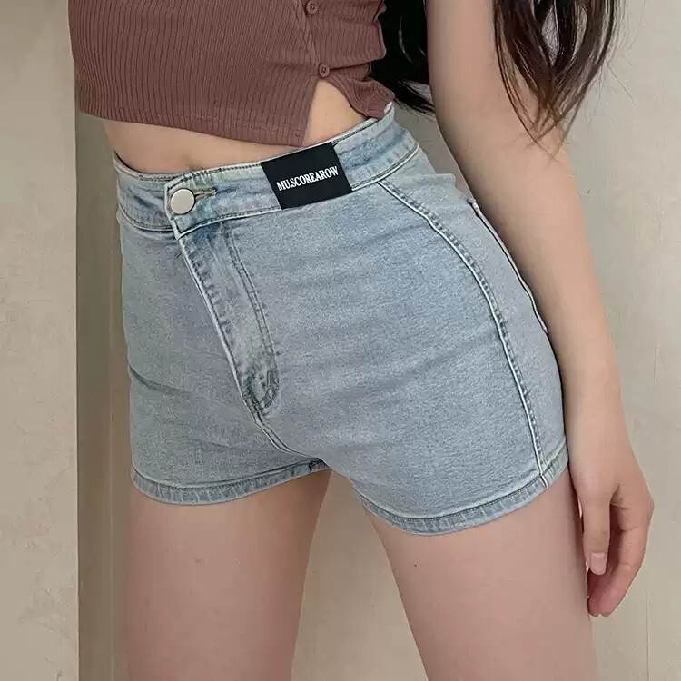Short Pants - デニム ホットパンツ ショートパンツ 短パン ストレッチ セクシー レディース パンツ ボトムス ミニ ショート タイト スリム 細身 ストレート ファスナー ポケット ハイウエスト カラーデニム かわいい きれいめ シンプル カジュアル おしゃれ かっこいい レトロ