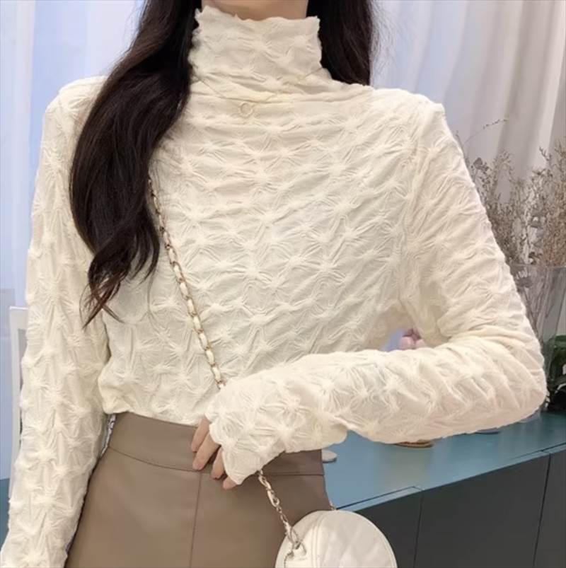 乐天商城 - レディース トップス カットソー デート Tシャツ ミディアム丈 袖あり 長袖 萌袖 タートルネック スリム タイト 細身 スマート レース 伸縮性 かわいい 大人可愛い きれいめ シンプル カジュアル 上品 おしゃれ お洒落 レトロ 大人女子 こなれ感 ラフ ラブリー