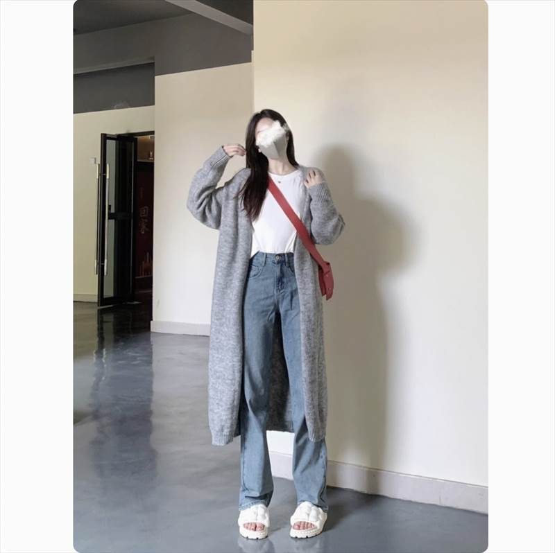 乐天商城 - レディース トップス ニット カーディガン デート ロング ロング丈 袖あり 長袖 萌袖 襟なし ワイド Iライン スマート 前開き 伸縮性 厚手 かわいい 大人可愛い きれいめ シンプル カジュアル 上品 おしゃれ お洒落 レトロ 大人女子 こなれ感 ラフ ラブリー キュート