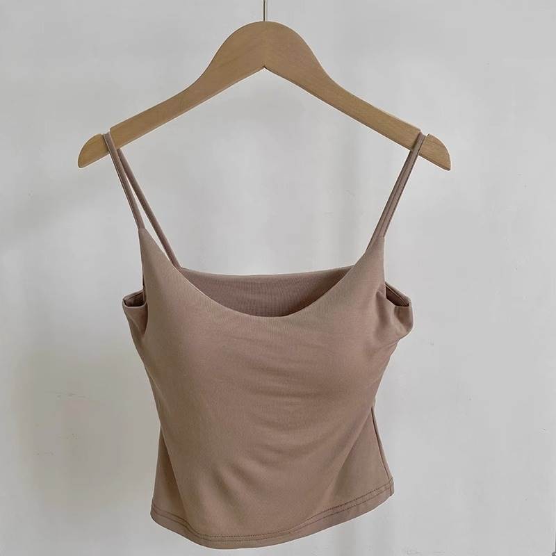 カップ付き レディース キャミソール インナー ショート クロップド丈 袖なし ノースリーブ 襟なし ノ..