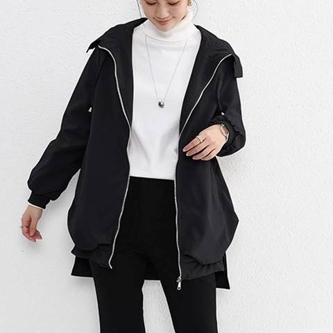 Soft Cotton Jumper - アウター ジャンパー 長袖 フード付き 前開き ファスナー ポケット ミディアム丈 フィッシュテール かわいい 大人可愛い きれいめ シンプル 上品 おしゃれ レトロ ラフ かっこいい カジュアル こなれ感 個性的 主役級 存在感 抜け感 冬 ベーシック ナチュラル クール
