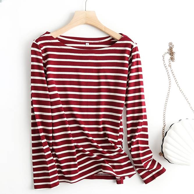 Rakuten - トップス カットソー Tシャツ 長袖 ラウンドネック プルオーバー ミディアム丈 かわいい 大人可愛い きれいめ シンプル 上品 レトロ おしゃれ かっこいい カジュアル こなれ感 個性的 主役級 存在感 抜け感 春 秋 ベーシック ナチュラル クール メンズライク ボーダー柄