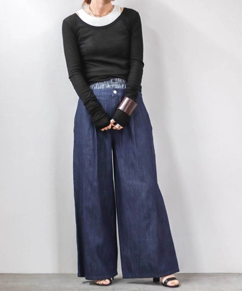Straight Jeans - レディース パンツ ボトムス デニムパンツ ロング フルレングス ワイド ストレート タック ポケット コンサバ アメカジ デニム ブルーデニム 薄手 大人可愛い シンプル カジュアル おしゃれ こなれ感 ラフ ルーズ 主役級 存在感 抜け感 ゴシック 都会的 カレッジ風