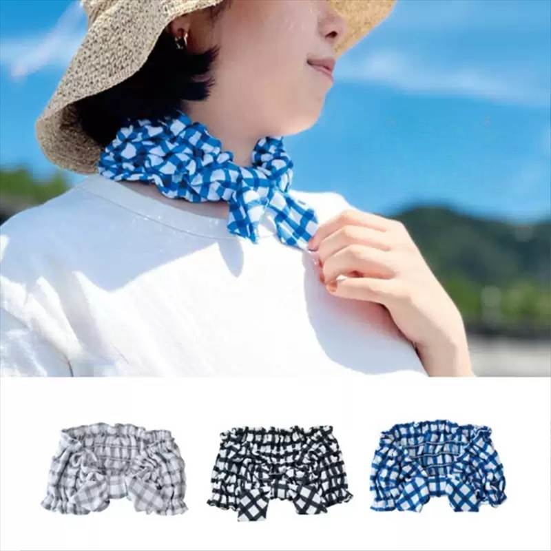 ネッククーラー アウトドア キャンプ 野外 フェス スカーフ リボン チェック柄 クール 通気性 レディー..