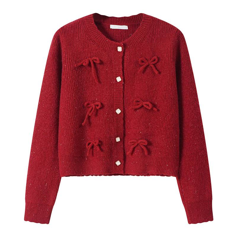Rakuten - トップス カーディガン ニットカーディガン 長袖 ラウンドネック 前開き ボタン ショート丈 リボン 可愛い かわいい 大人可愛い きれいめ シンプル 上品 レトロ おしゃれ かっこいい カジュアル こなれ感 個性的 主役級 存在感 抜け感 秋 冬 ベーシック ナチュラル