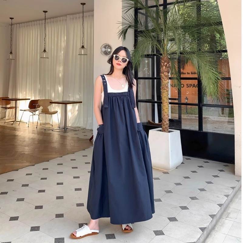 レディース スカート ワンピース サロペット オールインワン フレアスカート ロングスカート ロング マキシ フルレングス 袖なし ノースリーブ スクエアネック フレア セミフレア Aライン アメカジ 薄手 かわいい 大人可愛い シンプル カジュアル おしゃれ アジアン