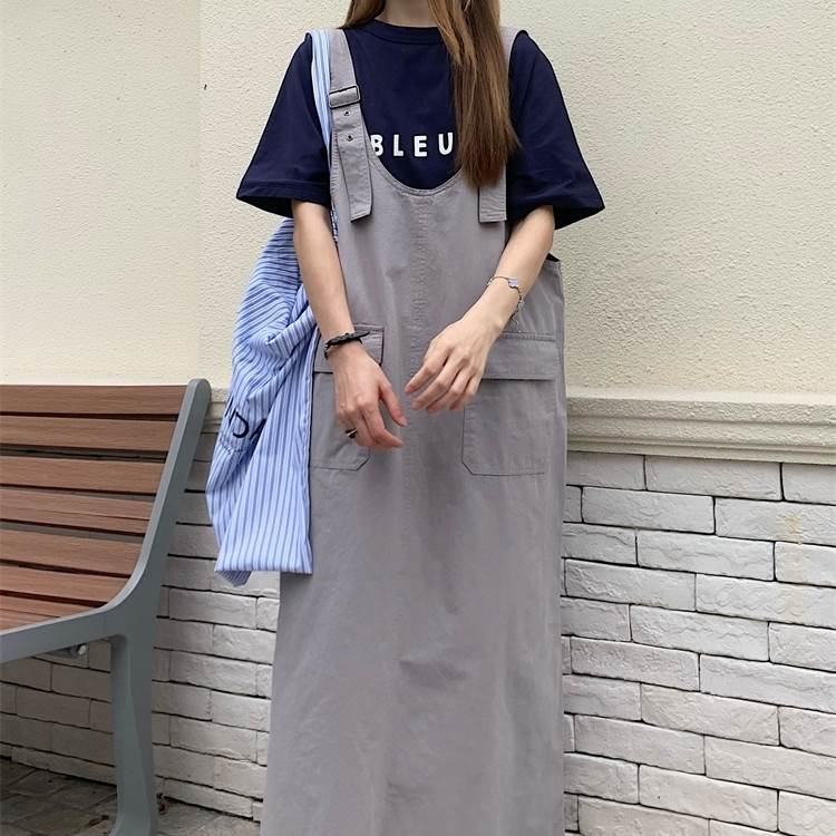 乐天商城 - ワンピース ロング丈ワンピース ジャンパースカート ポケット ロング丈 かわいい 大人可愛い きれいめ シンプル 上品 おしゃれ レトロ カジュアル こなれ感 個性的 主役級存在感 抜け感 オールシーズン ベーシック ナチュラル メンズライク 無地 女性用 レディース ママ