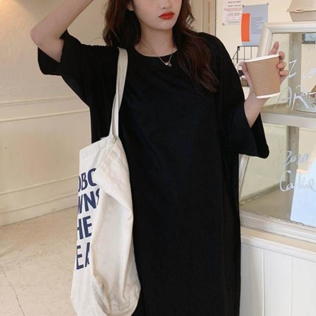 乐天商城 - Tシャツ レディース 半袖 カットソー 春夏 ラウンドネック プルオーバー ミディアム丈 無地 トップス 体型カバー ゆったり メンズライク きれいめ カジュアル 通勤 通学 お出かけ ママ 20代 30代 40代 50代 M L XL 送料無料