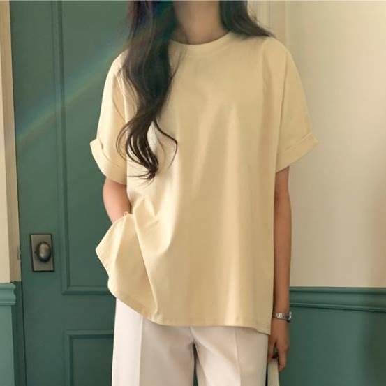 Rakuten - トップス カットソー Tシャツ 半袖 クルーネック サイドスリット フィッシュテール プルオーバー ミディアム丈 かわいい 可愛い 大人可愛い きれいめ シンプル 上品 レトロ おしゃれ かっこいい カジュアル レトロ こなれ感 個性的 主役級 存在感 抜け感 春 夏
