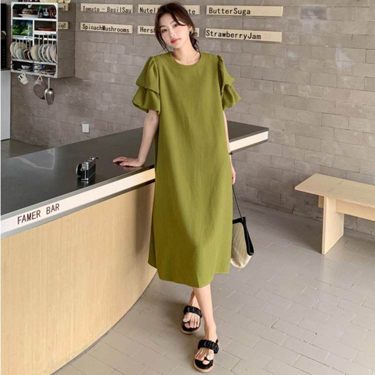 Rakuten - レディース ワンピース ミモレ ロング 半袖 パフスリーブ ラウンドネック フェミニン かわいい 大人可愛い きれいめ シンプル 上品 おしゃれ レトロ こなれ感 ラフ クール 抜け感 ナチュラル デート お出かけ パーティー イベント リゾート 旅行 レストラン 女子会