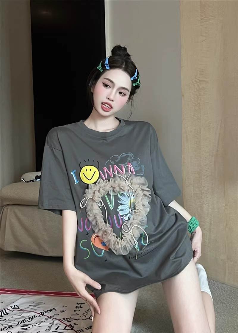 Rakuten - レディース トップス Tシャツ ミモレ 半袖 Uネック ワイド ストレート オーバーサイズ ラップ ストリート チュール リボン 異国風 ヴィンテージ アメカジ 薄手 カジュアル おしゃれ かっこいい こなれ感 ラフ メンズライク ガーリー ルーズ 個性的 主役級 キュート