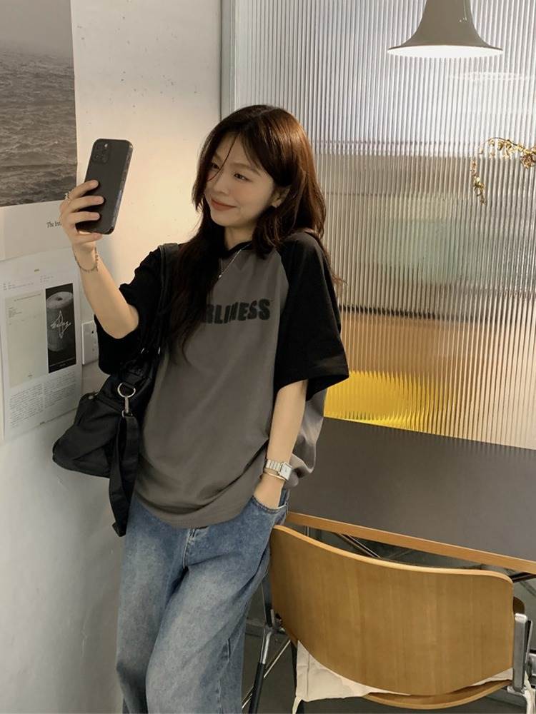 乐天商城 - レディース トップス Tシャツ ミモレ 半袖 Uネック ワイド ストレート オーバーサイズ ラップ ストリート ヴィンテージ アメカジ 切り替えデザイン 薄手 シンプル カジュアル おしゃれ かっこいい こなれ感 ラフ メンズライク ボーイッシュ ルーズ 個性的 クール